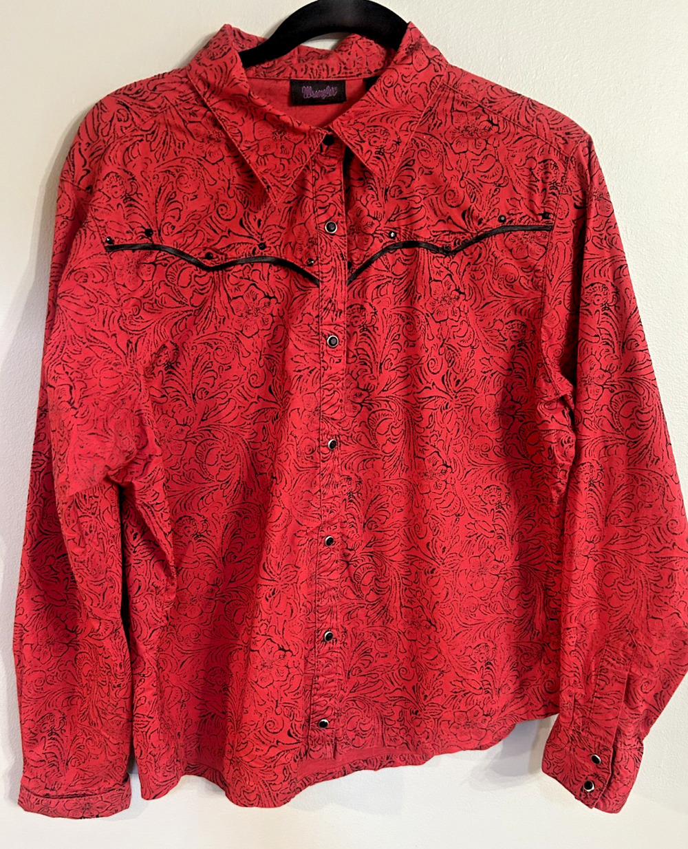 Wrangler Retro Western Snap Shirt Women's Red Floral Paisley Cowgirl Rodeo XL
